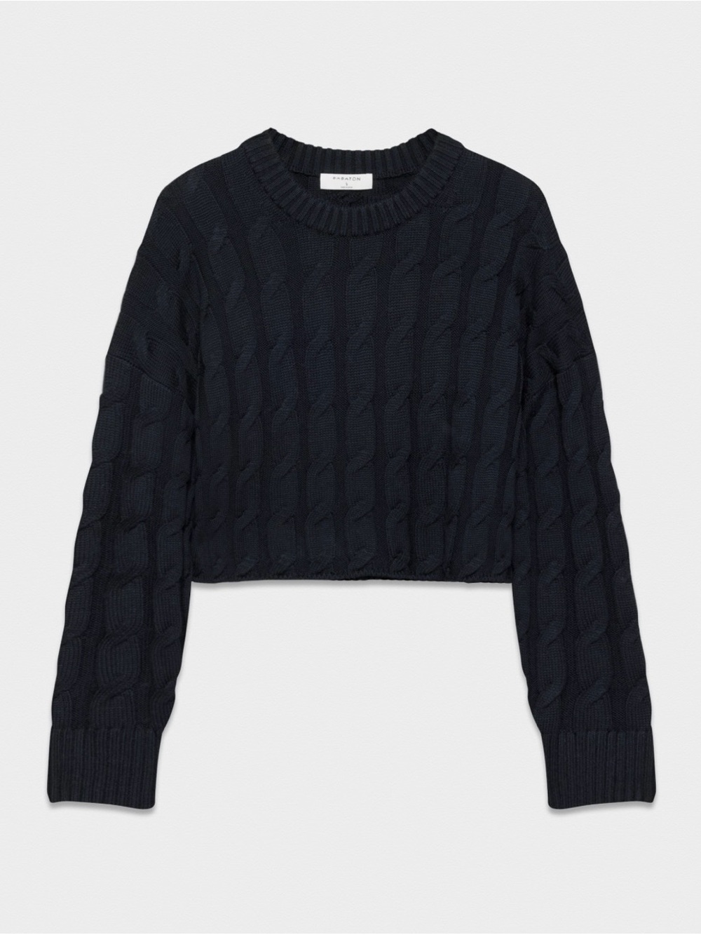 Aritzia Cropped Cable-Knit Crewneck Sweater in Navy